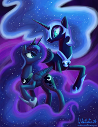 Size: 900x1165 | Tagged: safe, artist:whitestar1802, character:nightmare moon, character:princess luna, species:alicorn, species:pony, duality, female, looking at each other, mare