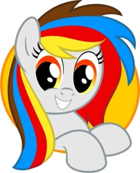 Size: 489x604 | Tagged: safe, artist:pony-paint, oc, oc only, species:pony, bust, female, grin, mare, multicolored hair, portrait, show accurate, smiling, solo