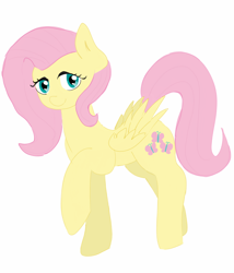Size: 1600x1872 | Tagged: safe, artist:c0pter, character:fluttershy, species:pegasus, species:pony, female, folded wings, looking at you, mare, raised hoof, simple background, smiling, solo, standing, white background, wings