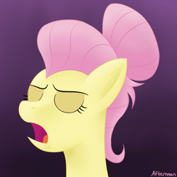 Size: 800x800 | Tagged: safe, artist:afterman, character:fluttershy, episode:fake it 'til you make it, bust, eyes closed, eyeshadow, female, makeup, severeshy, snooty, solo