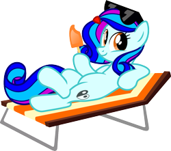 Size: 1033x914 | Tagged: safe, artist:pony-paint, oc, oc only, species:earth pony, species:pony, beach chair, crossed legs, female, food, ice cream, mare, show accurate, simple background, solo, sunglasses, transparent background