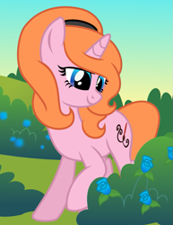 Size: 627x813 | Tagged: safe, artist:pony-paint, oc, oc only, species:pony, species:unicorn, female, flower, mare, show accurate, smiling, solo