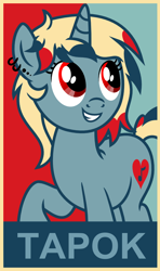 Size: 568x957 | Tagged: safe, artist:pony-paint, oc, oc only, species:pony, species:unicorn, ear piercing, female, grin, hope poster, mare, piercing, raised hoof, show accurate, smiling, solo