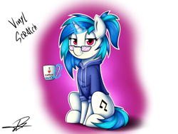 Size: 1600x1200 | Tagged: safe, artist:supermoix, character:dj pon-3, character:vinyl scratch, beautiful, clothing, cute, female, glasses, hoodie, simple background, solo, vinylbetes, wrong eye color