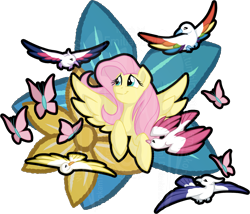 Size: 2229x1907 | Tagged: safe, artist:tuppkam1, character:fluttershy, species:bird, species:pegasus, species:pony, butterfly, female, flying, mare, simple background, solo, transparent background