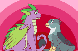 Size: 1024x675 | Tagged: safe, artist:quincydragon, character:gabby, character:spike, species:griffon, ship:spabby, female, hilarious in hindsight, male, shipping, straight