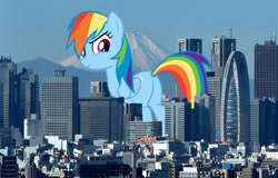 Size: 1874x1200 | Tagged: safe, artist:rainbowmaned, artist:theotterpony, character:rainbow dash, species:pegasus, species:pony, city, giant pony, giant rainbow dash, highrise ponies, irl, japan, macro, mega/giant rainbow dash, photo, plot, rainbutt dash, solo, story in the source, tokyo, vector