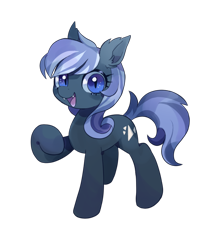Size: 720x850 | Tagged: safe, artist:lemonheart, oc, oc:glass arrow, species:pony, blue eyes, fangs, female, happy, looking at you, mare, nightstalker, simple background, slit eyes, solo, transparent background