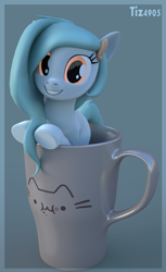 Size: 732x1200 | Tagged: safe, artist:cottonponysfm, artist:tiz4905, oc, species:earth pony, species:pony, 3d, blender, blender cycles, cup, cup of pony, micro, pusheen, solo