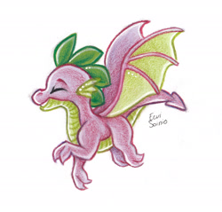 Size: 2229x2134 | Tagged: safe, artist:eeviart, character:spike, species:dragon, episode:molt down, g4, my little pony: friendship is magic, male, signature, smiling, solo, traditional art, winged spike