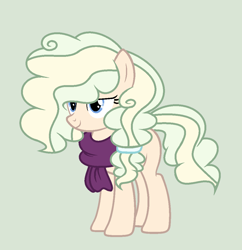 Size: 1024x1060 | Tagged: safe, artist:roseloverofpastels, base used, oc, oc only, oc:pear muffin, parent:applejack, parent:double diamond, parents:doublejack, species:earth pony, species:pony, clothing, digital art, female, green background, mare, next generation, offspring, scarf, simple background