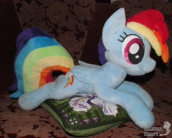 Size: 3479x2800 | Tagged: safe, artist:allunacraft, character:rainbow dash, species:pegasus, species:pony, female, high res, irl, mare, photo, pillow, plushie, prone, solo