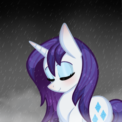 Size: 1000x1000 | Tagged: safe, artist:vale-bandicoot96, character:rarity, species:pony, species:unicorn, eyes closed, female, rain, smiling, solo, wet, wet mane, wet mane rarity