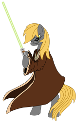 Size: 1473x2364 | Tagged: safe, artist:theeditormlp, oc, oc:the editor, species:earth pony, species:pony, crossover, dexterous hooves, glasses, lightsaber, male, simple background, solo, stallion, star wars, transparent background, weapon