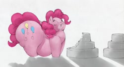 Size: 1280x689 | Tagged: safe, artist:arkveveen, artist:bigmint, character:pinkie pie, species:earth pony, species:pony, cake, eyes closed, fat, female, mare, obese, piggy pie, pudgy pie, solo