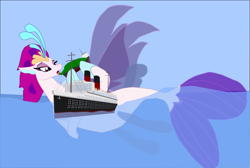 Size: 2983x2002 | Tagged: safe, artist:oceanrailroader, character:queen novo, species:pony, species:seapony (g4), my little pony: the movie (2017), giant pony, giant seapony, macro, ship