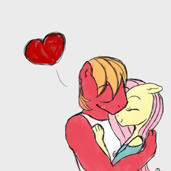 Size: 4000x4000 | Tagged: safe, artist:kaleysia, character:big mcintosh, character:fluttershy, species:anthro, ship:fluttermac, eyes closed, female, gray background, heart, hug, male, shipping, simple background, straight