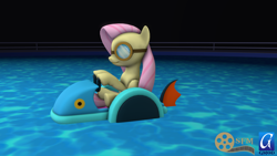 Size: 1280x720 | Tagged: safe, artist:dracagon, character:fluttershy, species:pony, 3d, female, goggles, patter boat, solo