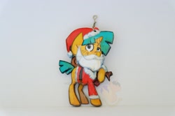 Size: 1024x681 | Tagged: safe, artist:king-franchesco, character:snails, species:pony, species:unicorn, beard, christmas, clothing, colt, costume, facial hair, foal, hat, holiday, hooves, horn, irl, keychain, male, photo, santa costume, santa hat, solo, watermark