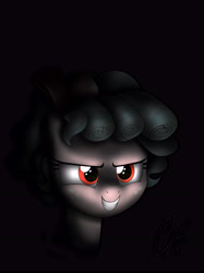 Size: 4304x5752 | Tagged: safe, artist:theravencriss, character:cozy glow, species:pegasus, species:pony, newbie artist training grounds, episode:marks for effort, g4, my little pony: friendship is magic, 2spooky, absurd resolution, adorabolical, atg 2018, black background, cozy glow is best facemaker, cozy glow's true goal, cozybetes, crazy glow, cute, dark, evil grin, female, filly, foal, freckles, grin, op was right, pure concentrated unfiltered evil of the utmost potency, signature, simple background, smiling, solo, spoopy