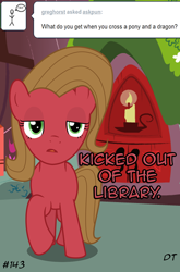 Size: 600x907 | Tagged: safe, artist:diegotan, oc, oc:pun, species:earth pony, species:pony, ask pun, ask, female, golden oaks library, mare, pun, solo
