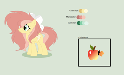 Size: 1120x684 | Tagged: safe, artist:roseloverofpastels, oc, oc:pacific rose, parent:braeburn, parent:fluttershy, parents:braeshy, species:pegasus, species:pony, bow, female, hair bow, mare, offspring, reference sheet, simple background, solo