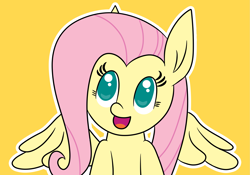 Size: 2169x1518 | Tagged: safe, artist:tridashie, character:fluttershy, species:pegasus, species:pony, bust, eyelashes, female, looking away, looking up, mare, open mouth, orange background, outline, portrait, simple background, smiling, solo, spread wings, white outline, wings