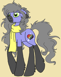Size: 1008x1276 | Tagged: safe, artist:rosefang16, oc, oc only, oc:lucy, species:pony, chest fluff, clothing, female, mare, scarf, simple background, solo, tan background