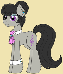 Size: 1296x1520 | Tagged: safe, artist:rosefang16, character:octavia melody, species:earth pony, species:pony, alternate hairstyle, chest fluff, ear piercing, earring, female, jewelry, mare, necktie, piercing, simple background, solo, yellow background