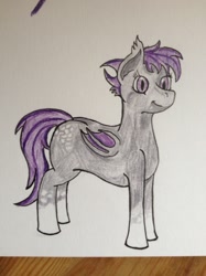 Size: 1280x1707 | Tagged: safe, artist:thewindking, oc, oc only, oc:midnight blossom, species:bat pony, bat pony oc, butt freckles, freckles, socks (coat marking), traditional art, workdesk included