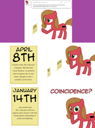 Size: 1336x1800 | Tagged: safe, artist:diegotan, oc, oc:pun, species:earth pony, species:pony, ask pun, episode:a bird in the hoof, episode:baby cakes, g4, my little pony: friendship is magic, ask, calendar, female, mare, solo