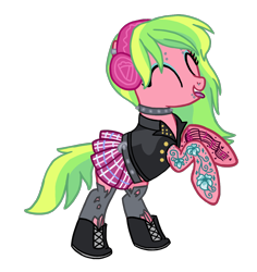 Size: 1158x1226 | Tagged: safe, artist:flipwix, character:lemon zest, species:earth pony, species:pony, equestria girls:friendship games, g4, my little pony: equestria girls, my little pony:equestria girls, belt, bipedal, boots, choker, clothing, commission, cute, ear piercing, earring, equestria girls ponified, eyebrow piercing, eyes closed, eyeshadow, female, headphones, jacket, jewelry, leather, leather jacket, makeup, mare, miniskirt, nose piercing, open mouth, piercing, pleated skirt, ponified, preview, punk, rearing, shoes, simple background, skirt, snake bites, socks, solo, spiked choker, stockings, tattoo, thigh highs, tongue out, tongue piercing, torn clothes, transparent background
