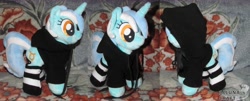 Size: 6869x2768 | Tagged: safe, artist:allunacraft, character:lyra heartstrings, species:pony, fanfic:background pony, clothing, dig the swell hoodie, high res, hoodie, irl, photo, plushie, socks, solo, striped socks