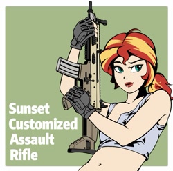 Size: 867x859 | Tagged: safe, artist:z-y-c, character:sunset shimmer, species:human, assault rifle, female, fn scar, gun, humanized, rifle, solo, weapon