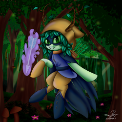 Size: 5000x5000 | Tagged: safe, artist:supermoix, species:pony, absurd resolution, adventure time, arrow, crossover, cute, forest, huntress wizard, magic, ponified, solo, wizard