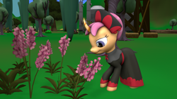 Size: 1280x720 | Tagged: safe, artist:dracagon, character:sable spirit, species:pony, 3d, clothing, dress, female, flower, solo