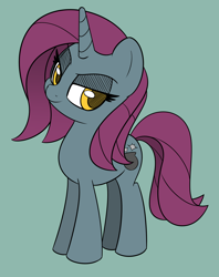 Size: 2000x2520 | Tagged: safe, artist:esfelt, oc, oc only, oc:mistral dusk, species:pony, species:unicorn, female, grin, high res, lidded eyes, looking at you, mare, simple background, smiling, solo