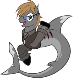 Size: 1134x1205 | Tagged: safe, artist:theeditormlp, oc, oc:the editor, clothing, glasses, male, original species, shark pony, sharkified, simple background, solo, species swap, transparent background, vector