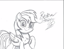 Size: 3296x2544 | Tagged: safe, artist:deon miller, character:rainbow dash, my little pony: the movie (2017), cute, dashabetes, female, ink drawing, monochrome, movie accurate, solo, traditional art