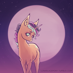 Size: 1200x1200 | Tagged: safe, artist:lunarlacepony, oc, oc only, species:pony, species:unicorn, color, cute, magic, moon, mystical, night, solo, spooky, stars
