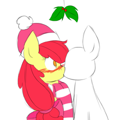 Size: 1003x976 | Tagged: safe, artist:tails-doll-lover, character:apple bloom, base, blushing, clothing, hat, kissing, scarf, teenage crusaders answers, teenager, tumblr