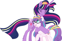 Size: 800x527 | Tagged: safe, artist:shiiazu, base used, character:princess flurry heart, character:twilight sparkle, character:twilight sparkle (alicorn), species:alicorn, species:pony, aunt and niece, best aunt ever, colored pupils, colored wings, colored wingtips, crown, cute, cutie mark, digital art, duo, duo female, ethereal mane, female, flurrybetes, glasses, gradient hair, gradient wings, jewelry, mare, meganekko, nerd, nerdy heart, older, older flurry heart, older twilight, rainbow power, rainbow power-ified, regalia, signature, simple background, sparkles, transparent background, twiabetes, ultimate twilight, vector