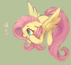 Size: 600x546 | Tagged: safe, artist:kei05, character:fluttershy, species:pegasus, species:pony, amazed, cute, female, floppy ears, green background, heart, looking at something, mare, open mouth, shyabetes, simple background, solo, spread wings, wings