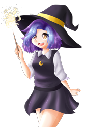 Size: 2400x3600 | Tagged: safe, artist:kawurin, oc, oc:shylu, species:human, clothing, cute, dress, hat, humanized, magic wand, miniskirt, simple background, skirt, solo, transparent background, witch hat