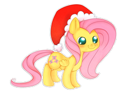 Size: 996x728 | Tagged: safe, artist:cappydarn, character:fluttershy, clothing, cute, female, hat, santa hat, simple background, solo, transparent background