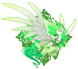 Size: 3299x2933 | Tagged: safe, artist:taiga-blackfield, oc, oc only, oc:eos, species:alicorn, species:pony, alicorn oc, clothing, crystal, ethereal mane, green eyes, green mane, jewelry, regalia, shoes, simple background, solo, spread wings, transparent background, wings