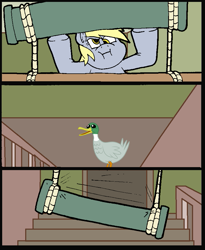 Size: 757x923 | Tagged: safe, artist:virus-20, edit, character:derpy hooves, species:duck, abuse, animal abuse, home alone 2: lost in new york, op is a duck (reaction image), stairs, this will end in death