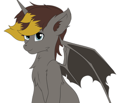 Size: 2559x2160 | Tagged: safe, artist:drarkusss0, oc, oc only, oc:geartooth, species:alicorn, species:bat pony, species:pony, species:unicorn, bat ponified, bat pony alicorn, bat pony oc, chest fluff, ear fluff, hybrid, male, race swap, simple background, solo, stallion, transparent background, wings