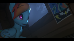 Size: 2560x1440 | Tagged: safe, artist:jollyoldcinema, character:rainbow dash, species:pony, 3d, female, night, regret, solo, wonderbolts, wonderbolts poster