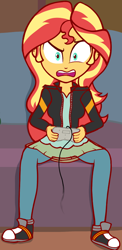 Size: 430x882 | Tagged: safe, artist:zharkaer, edit, character:sunset shimmer, episode:game stream, g4, my little pony: equestria girls, my little pony:equestria girls, leak, angry, controller, converse, cropped, female, frustrated, gamer sunset, gritted teeth, open mouth, psycho gamer sunset, shoes, sitting, sneakers, sunset's apartment, super nintendo, video game